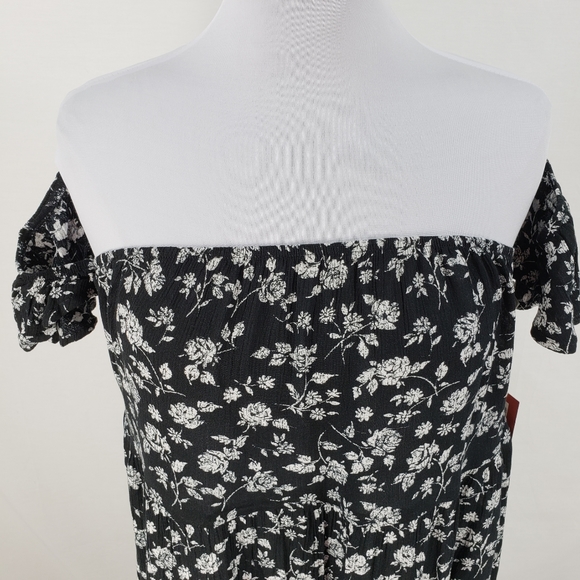 Mossimo Dress Long Top Black Floral Off Shoulder - Picture 4 of 12
